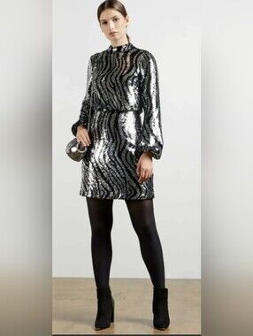 Ted Baker Dress, NEW! Size 8, Zebra Sequin, Mini, Long Sleeves